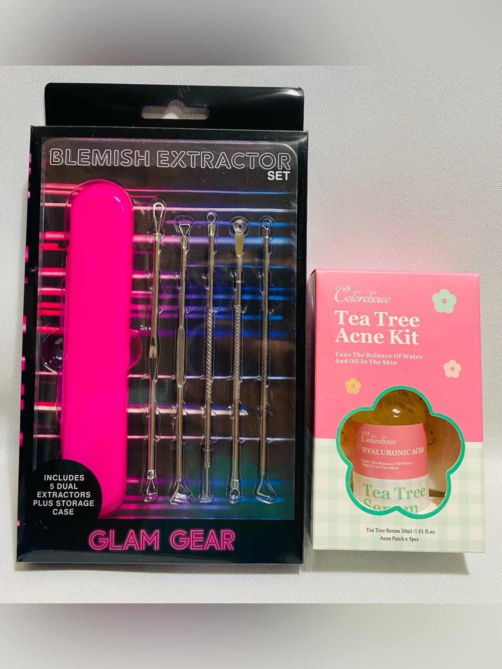 Tea Tree Serum with Acne Patches and Pimple extractor set